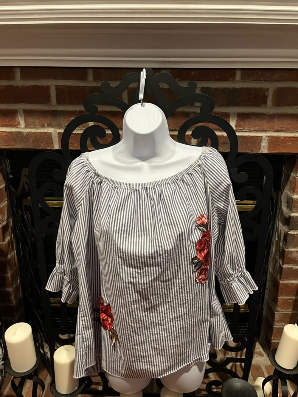 Bluebell Navy and White Striped Off-Shoulder Blouse Size:3XL